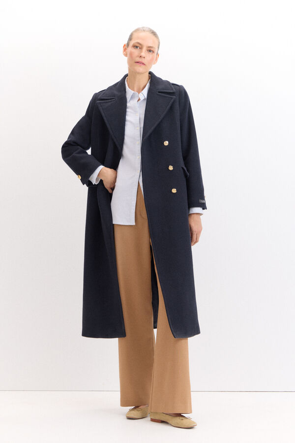 Cortefiel Long military coat Navy