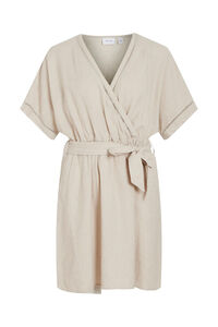 Cortefiel Short linen dress with tie waist Brown