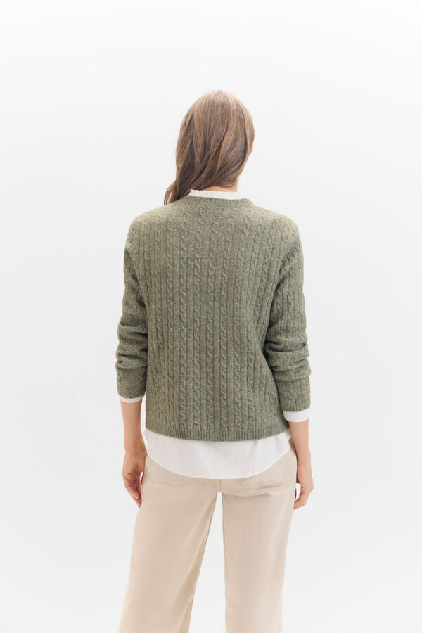 Cortefiel Soft cross-knit sweater Kaki