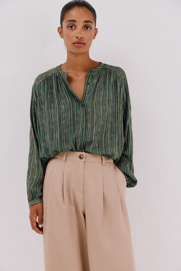 Cortefiel Lurex printed blouse Printed green
