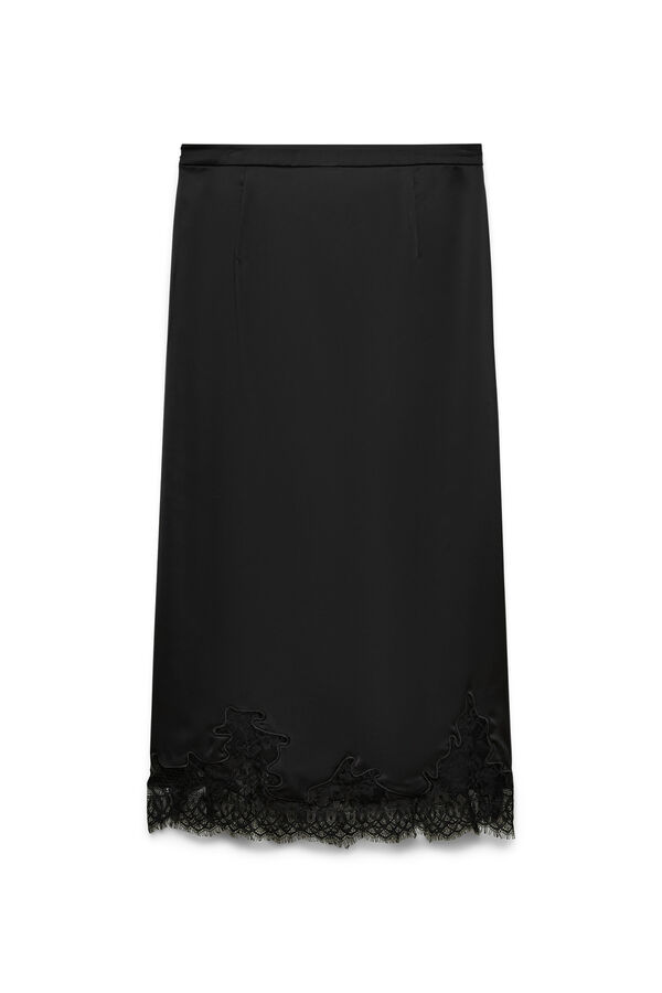 Vero Moda Satin-finish midi skirt with lace Black