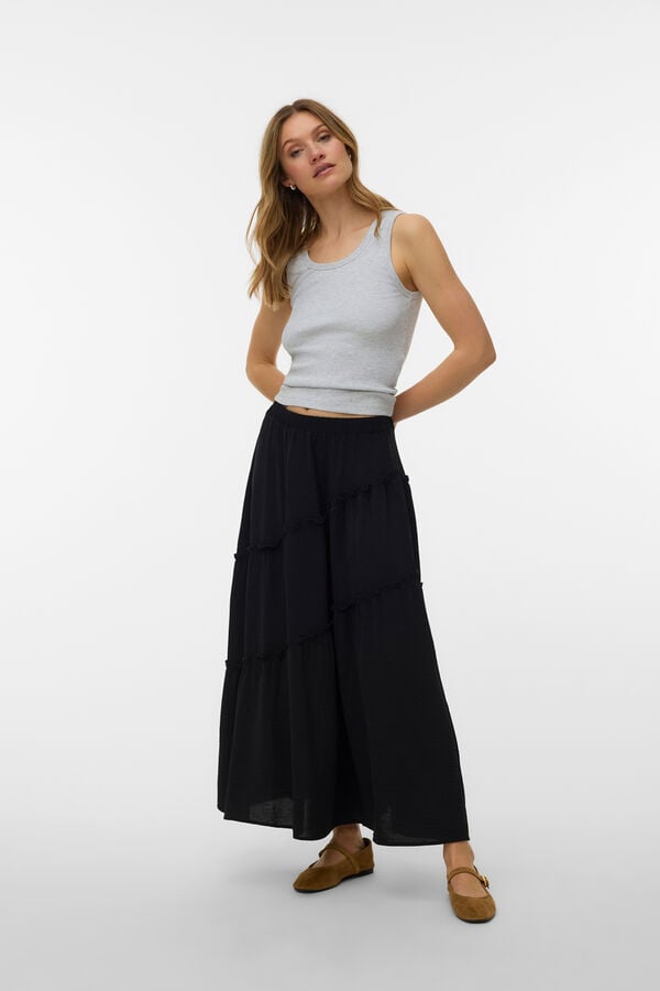 Vero Moda Saia midi com folhos Preto