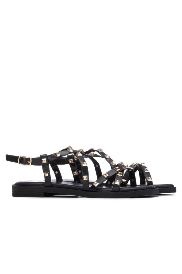 XTI Sand&aacute;lia estilo romana com tachas Preto