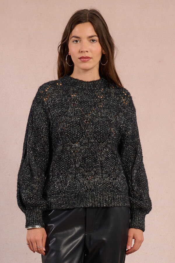 Molly Bracken Camisola de malha vazada de manga malha Preto
