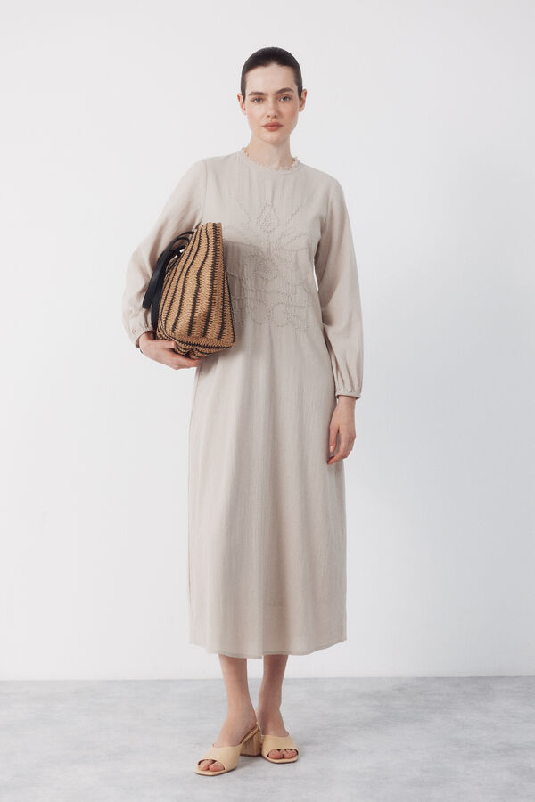Cortefiel Embroidered dress Beige