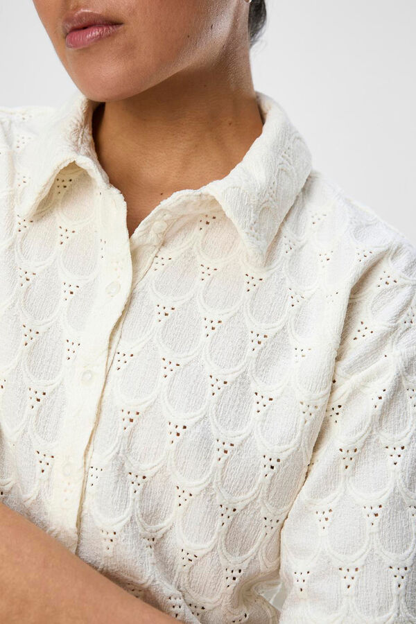 Cortefiel Camisa bordados perforados Blanco