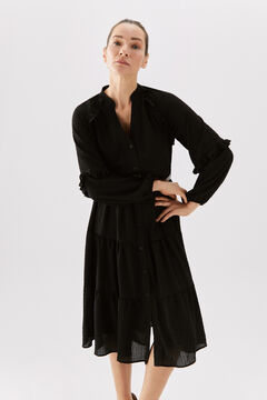 Cortefiel Textured tiered dress Black