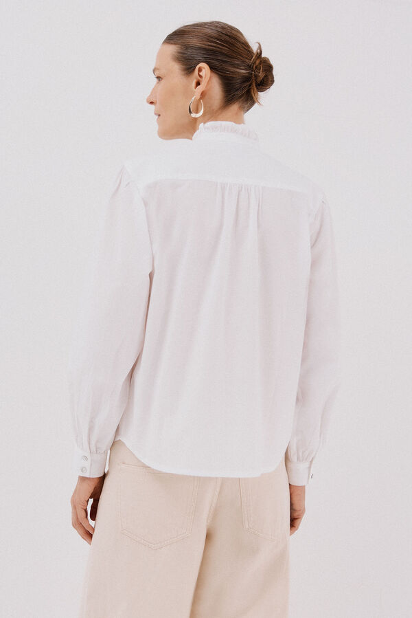 Cortefiel striped blouse with ruffled neck White