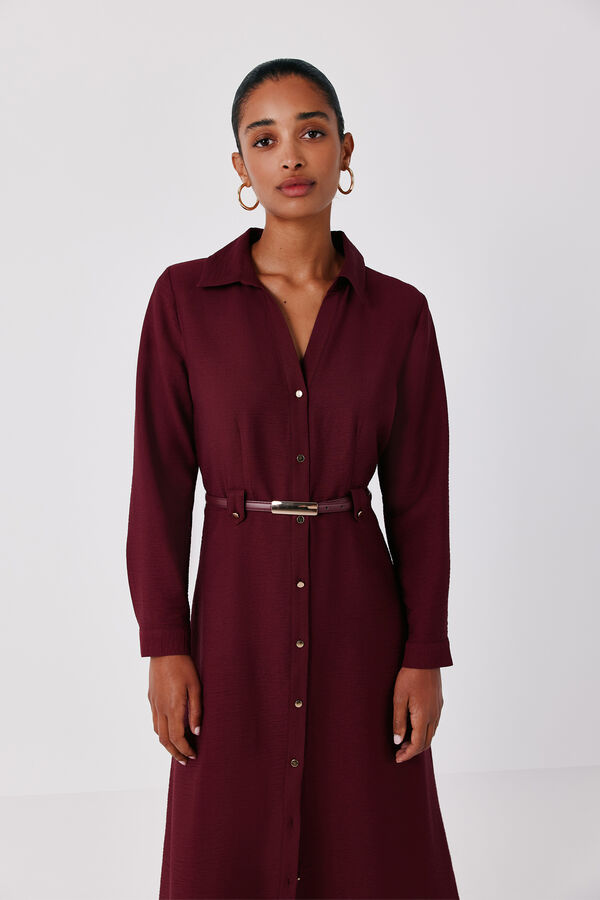 Cortefiel Midi shirt dress with belt Maroon