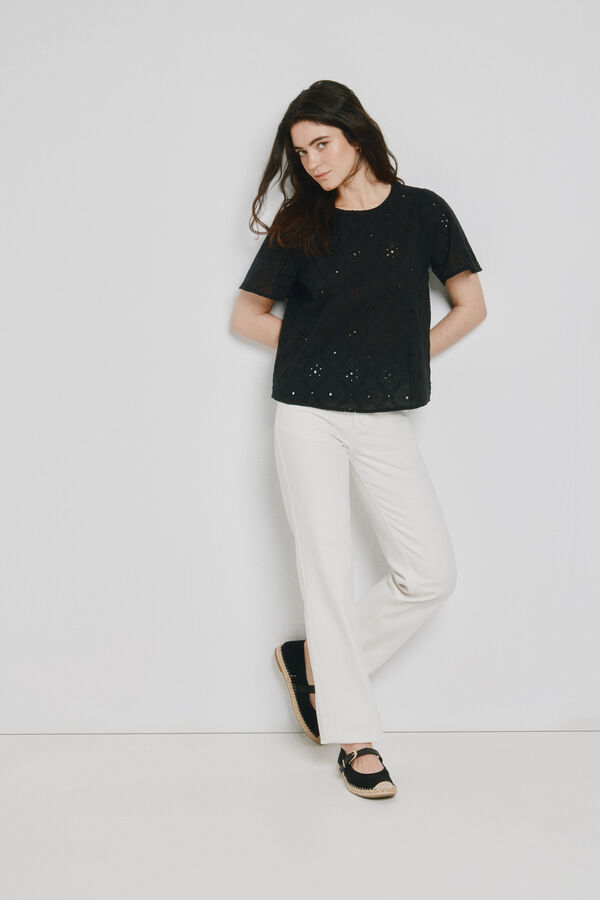 Vero Moda Short sleeve top with openwork lace Black