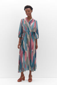 Cortefiel Pleated print dress. Multicolour