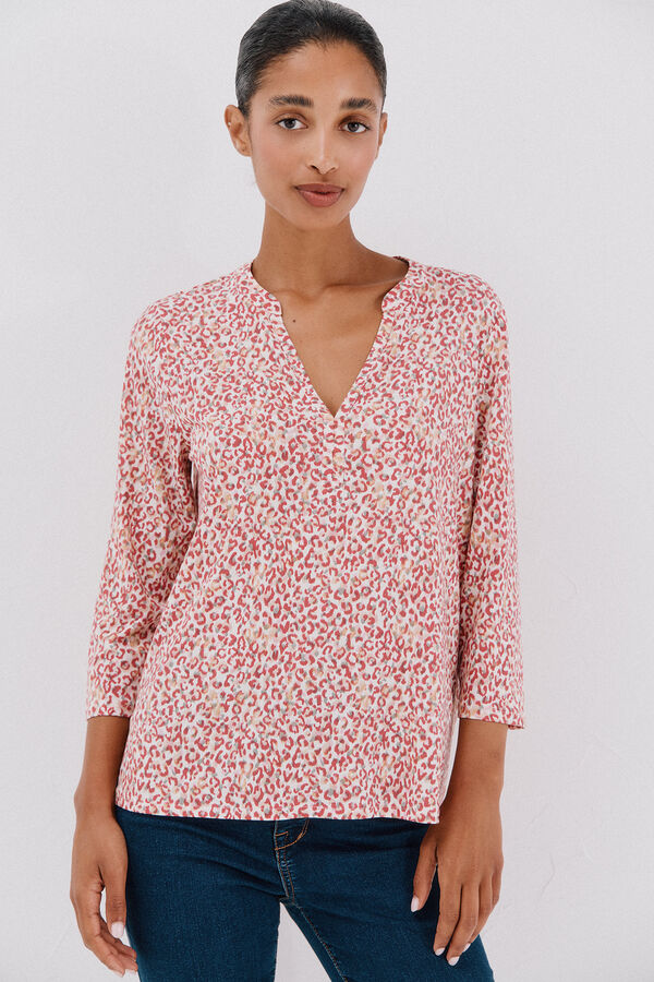 Cortefiel Basic mandarin neckline -shirt Printed red