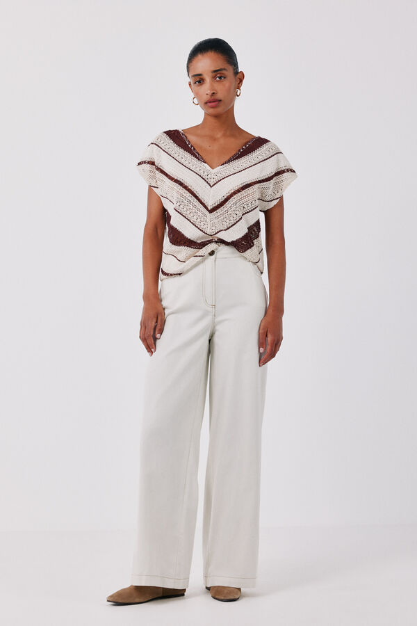 Cortefiel Multicoloured crochet T-shirt Maroon