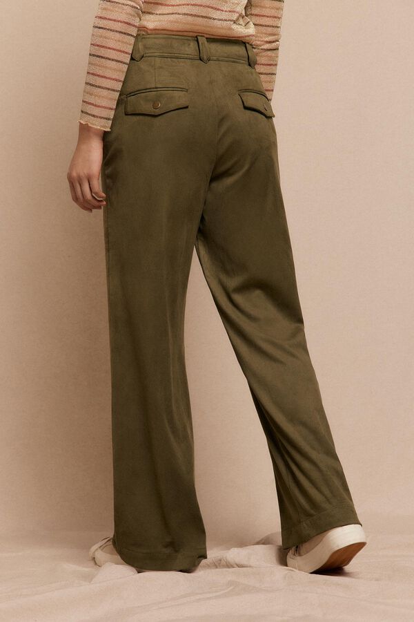 Slowlove Pantalón de pinzas de antelina Verde