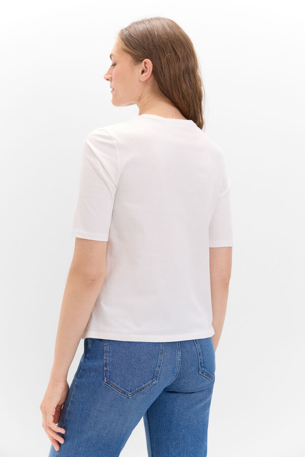 Cortefiel Camiseta con detalle bordado con studs White