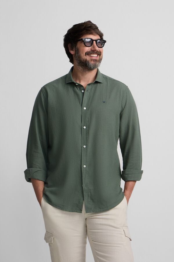 Silbon Linen sport shirt Green
