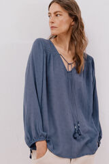 Cortefiel Blusa com borlas Azul