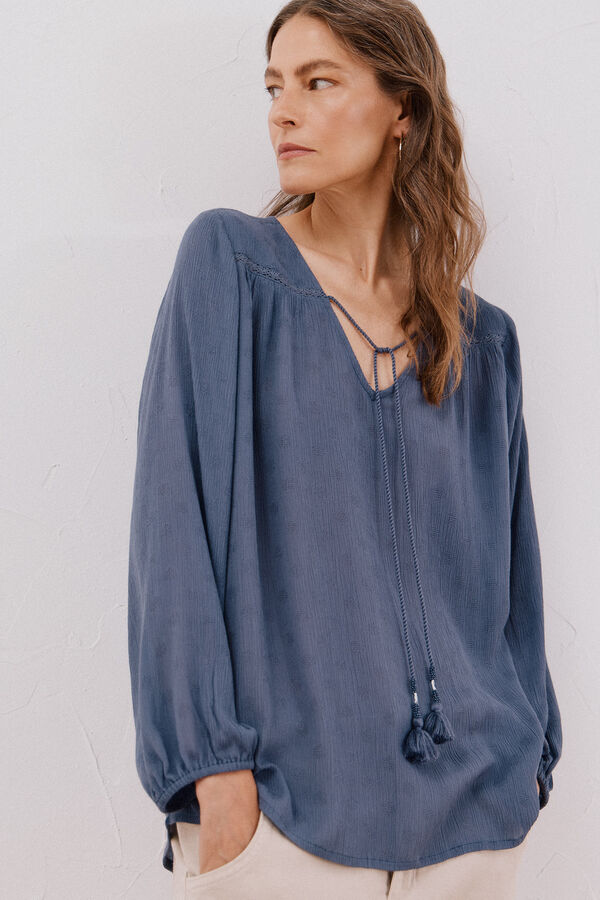 Cortefiel Blusa com borlas Azul