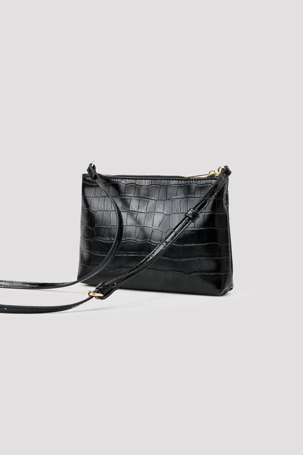 Cortefiel Crocodile effect crossbody wallet Black