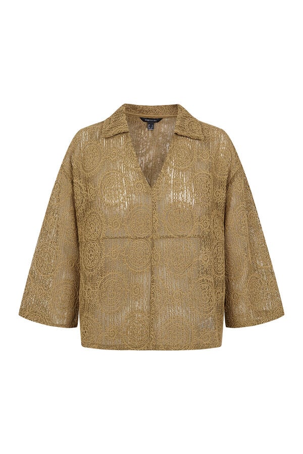 Cortefiel Embroidered rustic polo shirt Kaki