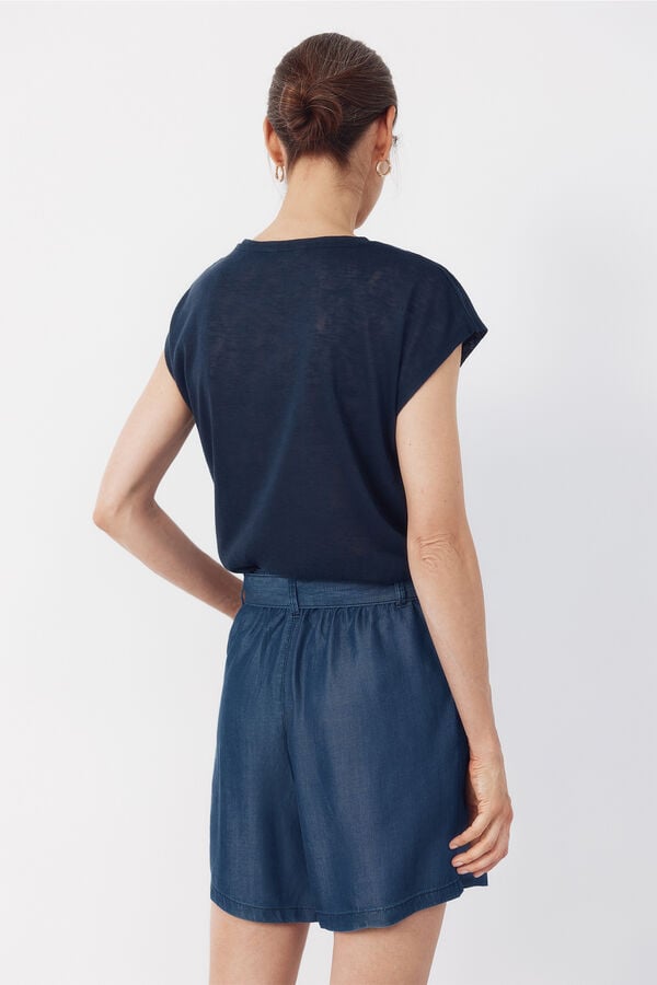 Cortefiel Camiseta efecto lino parches Azul marino
