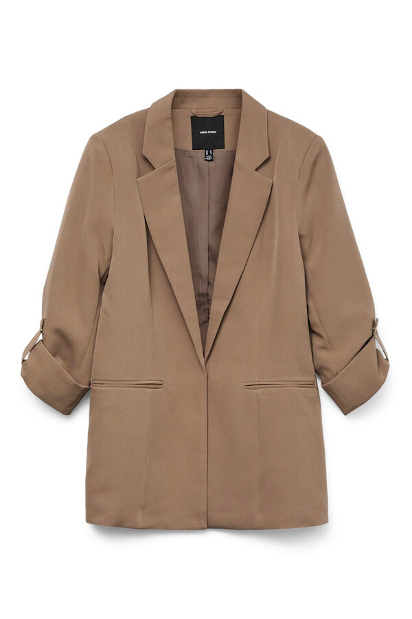 Vero Moda Blazer aberto com manga arregaçadas Castanho
