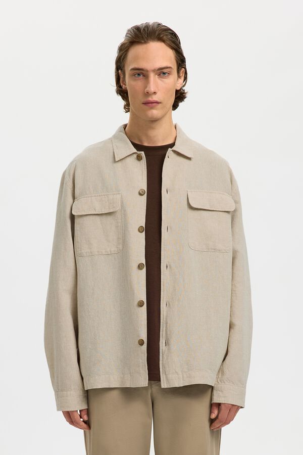 Selected Sobrecamisa em algod&atilde;o e linho Tostado