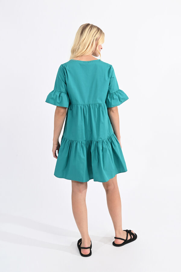 Cortefiel Short-sleeved dress with ruffles Green