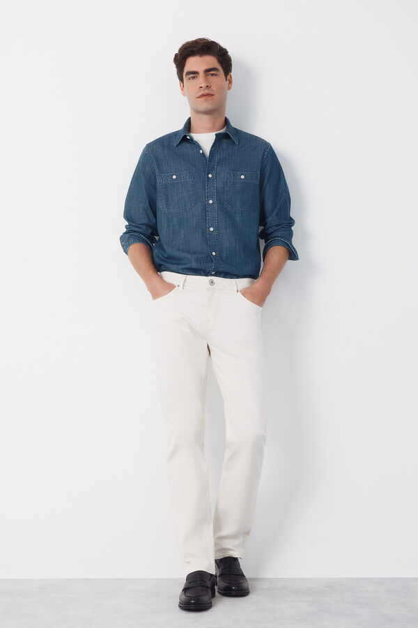 Cortefiel 5-pocket regular fit coloured trousers Ivory