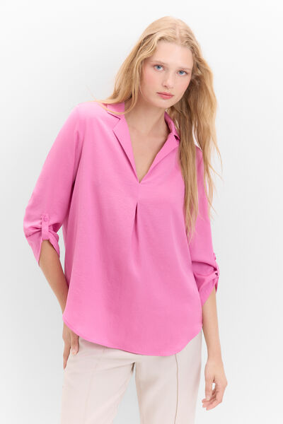 Cortefiel Satin blouse with lapel collar Lilac