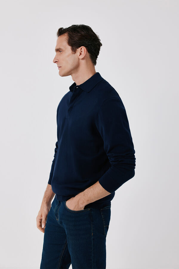 Cortefiel Basic fine knit polo neck jumper Navy