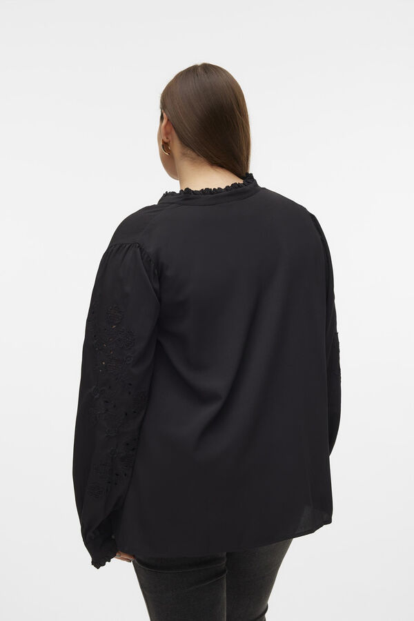 Cortefiel Plus size long-sleeved top with openwork details  Black