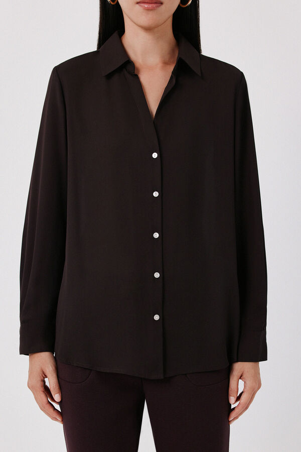 Cortefiel Crepe fluid shirt Dark brown