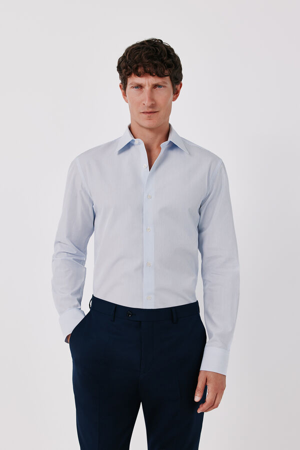 Cortefiel Striped cotton Tencel dress shirt Blue