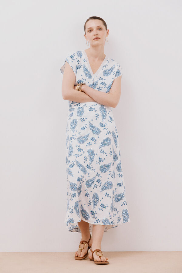 Cortefiel Printed flared midi skirt White