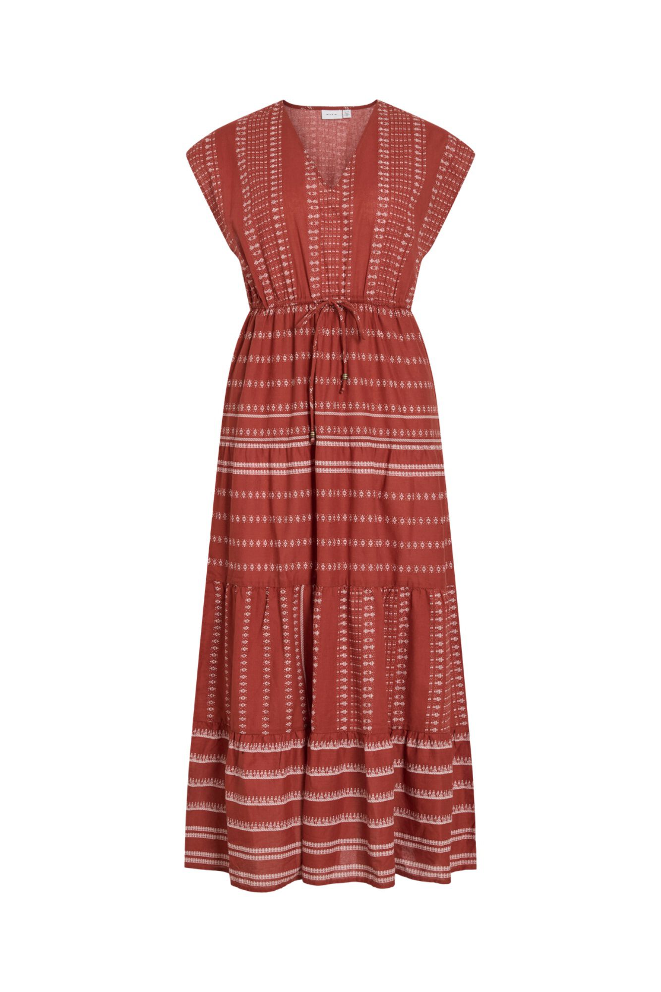 Vila Vestido midi em algod&atilde;o org&acirc;nico com estampado &eacute;tnico