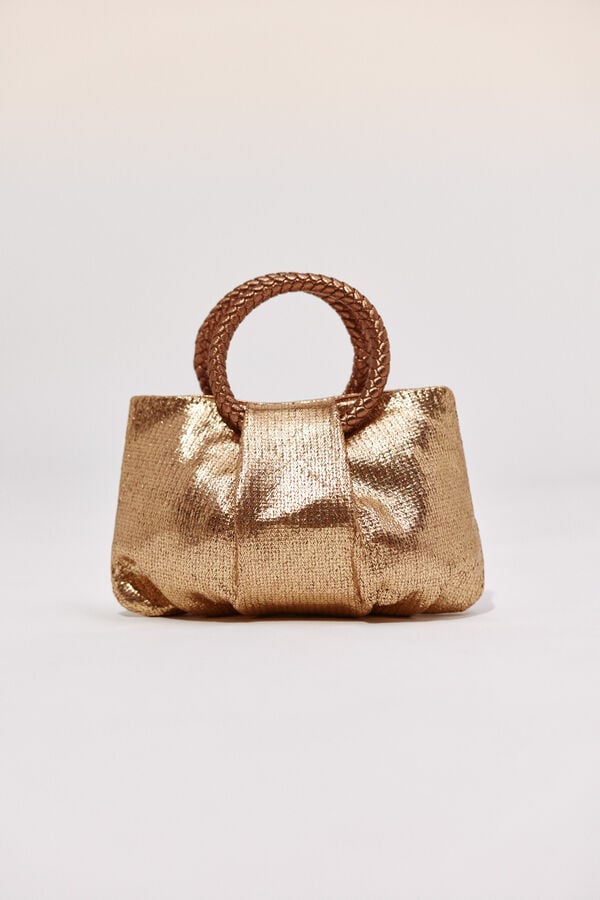 Cortefiel Raffia shoulder bag with braided handle Gold