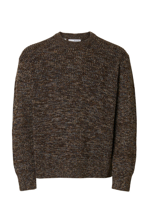 Selected Camisola de gola caixa 100% algodão orgânico Castanho