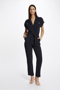 Cortefiel Long straight jumpsuit with belt Navy