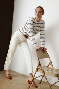 Cortefiel Striped long-sleeved jumper White