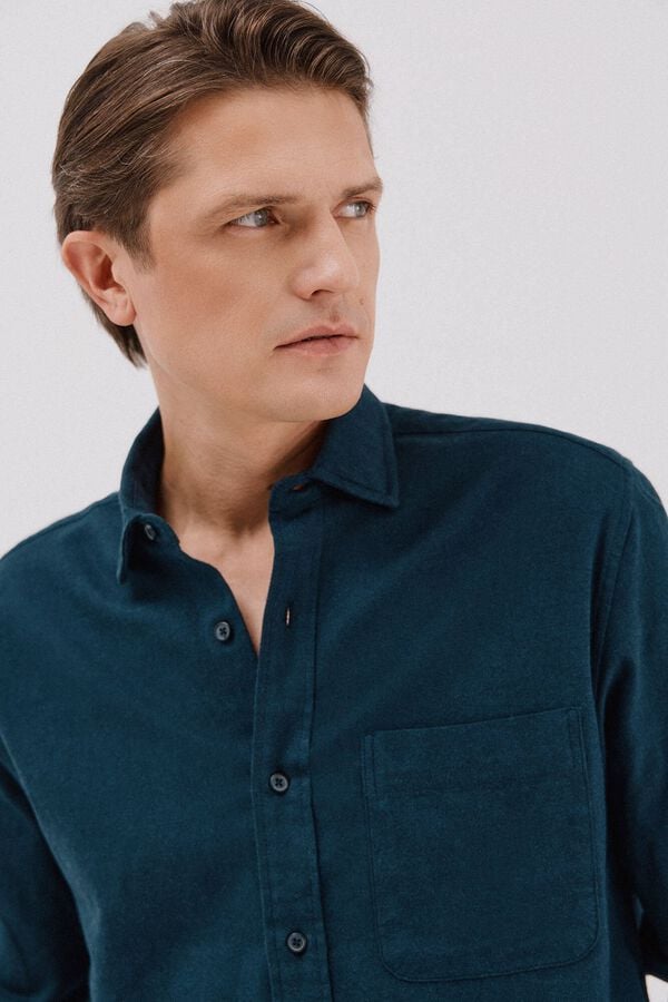 Cortefiel Flannel herringbone shirt Navy