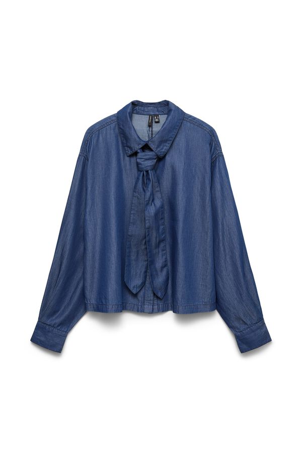 Vero Moda Camisa de ganga leve com la&ccedil;o Azul