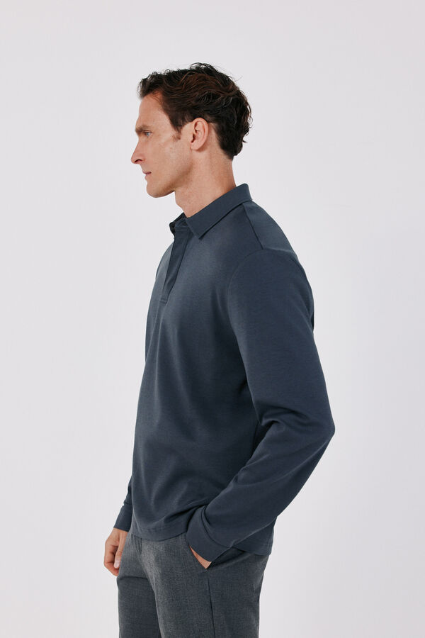 Cortefiel Long sleeve refined polo shirt Dark grey