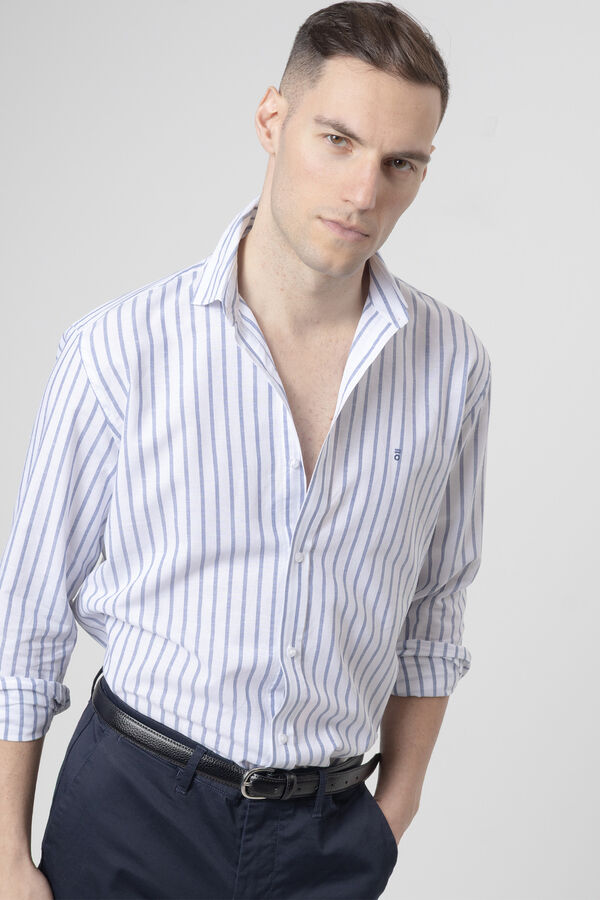 PuroEGO Camisa de riscas em linho Azul