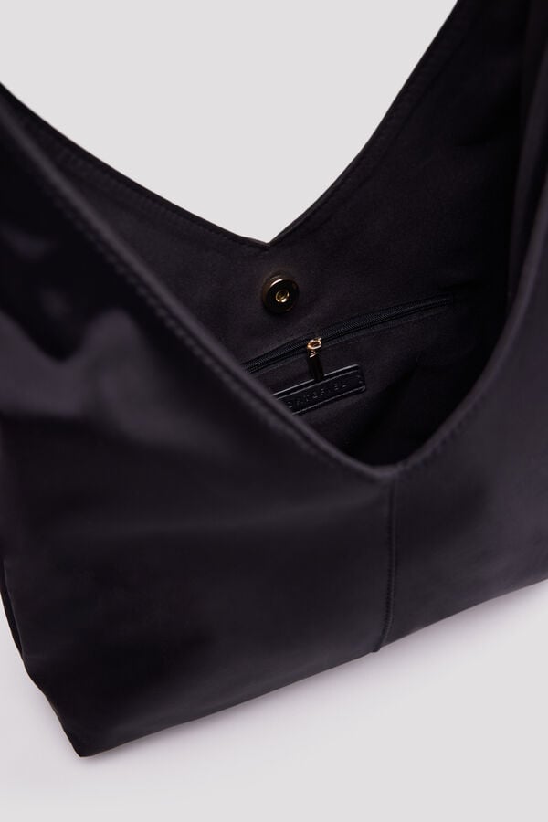 Cortefiel Nylon hobo bag Dark brown