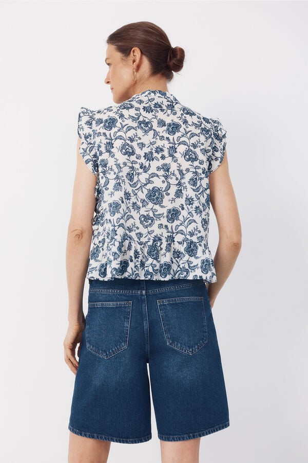 Cortefiel ruffle blouse Printed blue