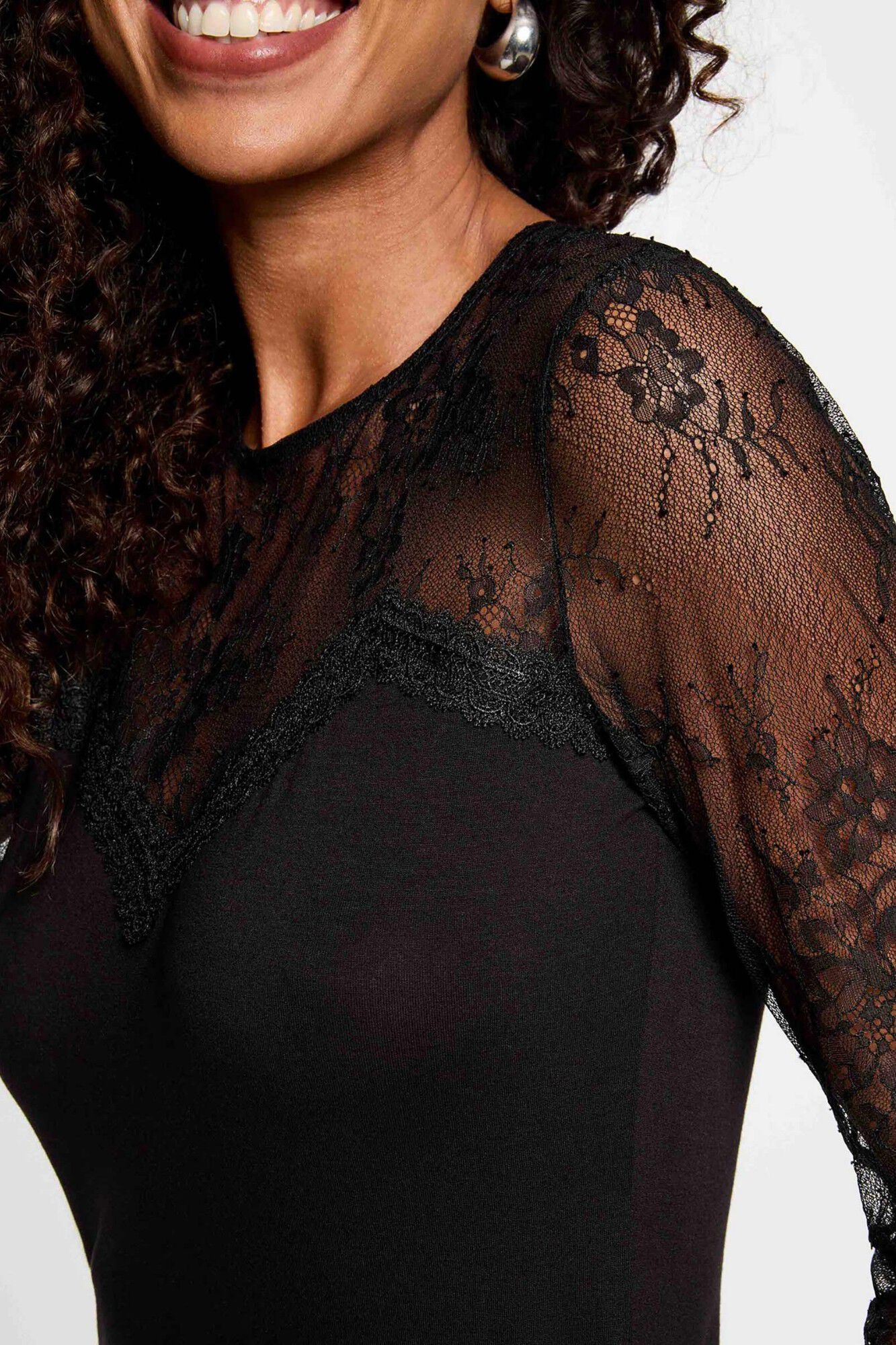 Morgan T-shirt de renda com gola redonda