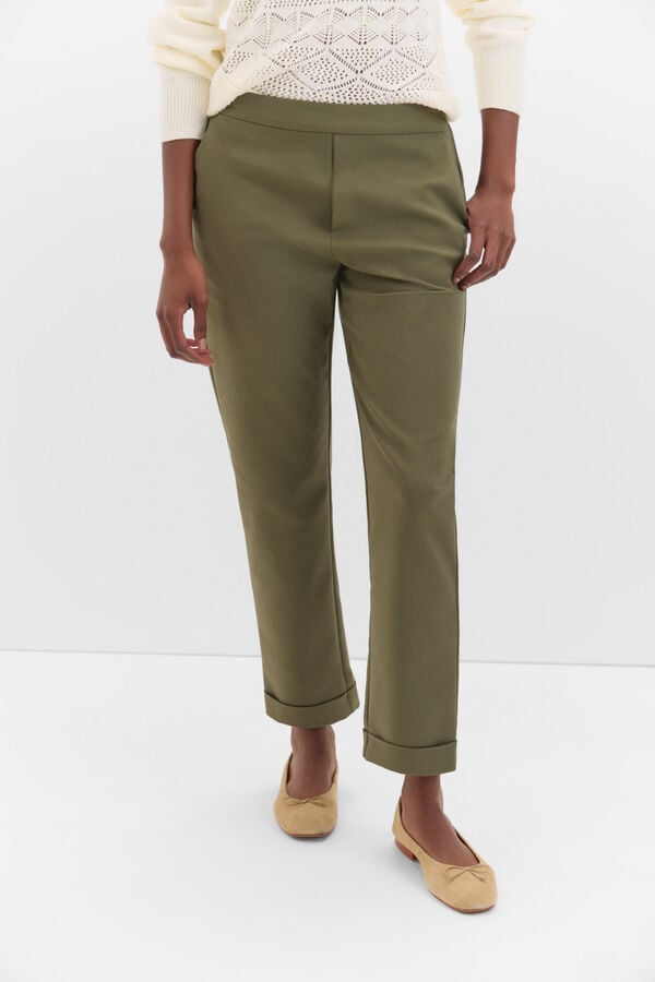 Cortefiel Straight trousers with elasticated back Kaki