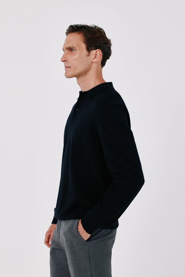 Cortefiel Cotton cashmere knit polo neck jumper Black