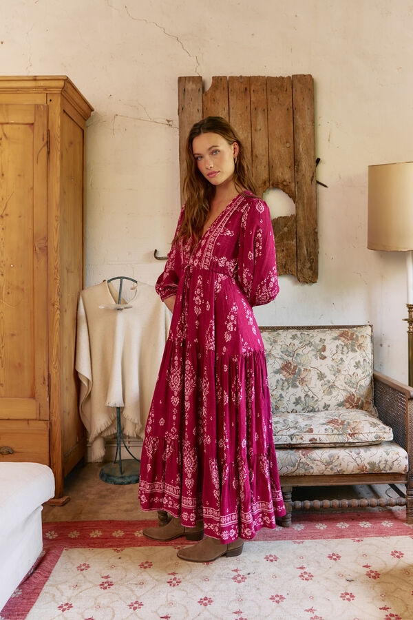 Jaase Vestido longo Teresa com estampado de ruibarbo Granada